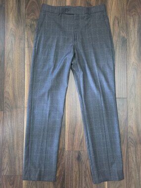 BALLIN 100% Wool Pants Mens 36W 33L Gray White Plaid Super 110's Wool